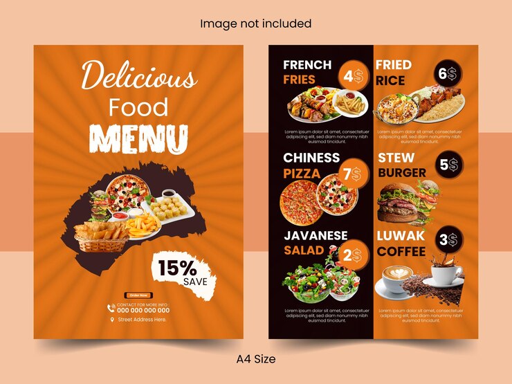 Diseño de menús de comida deliciosa