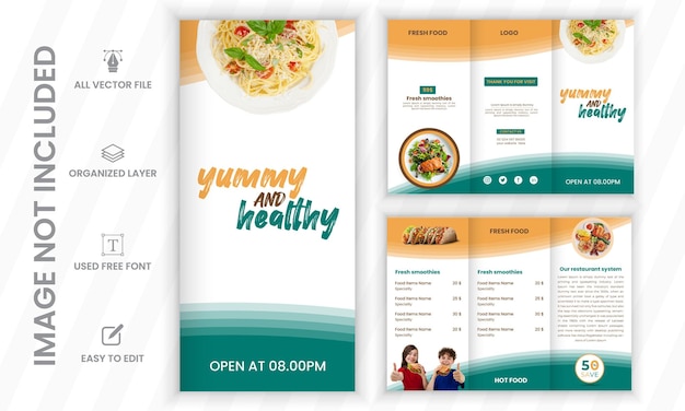 Vector diseño de menús creativo de restaurantes modelo de folleto de menús triples