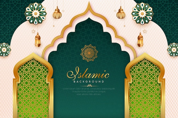 un diseño de una mezquita con un fondo verde y un diseño que dice caligrafía árabe