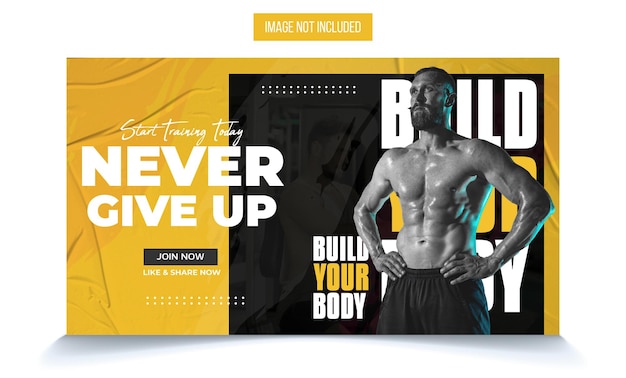 Vector diseño de miniaturas y portada del video de ejercicios de fitness y gimnasio never give up