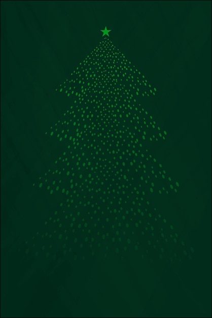 Un diseño minimalista de árbol de Navidad creado utilizando una colección de puntos verdes en un fondo verde oscuro Una sola estrella amarilla se encuentra en la parte superior del árbol