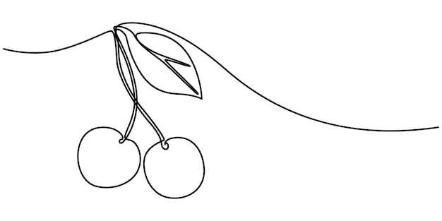 Diseño minimalista de cereza dibujado a mano dibujo de línea continua de cereza aislada