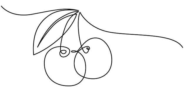 Diseño minimalista de cereza dibujado a mano dibujo de línea continua de cereza aislada