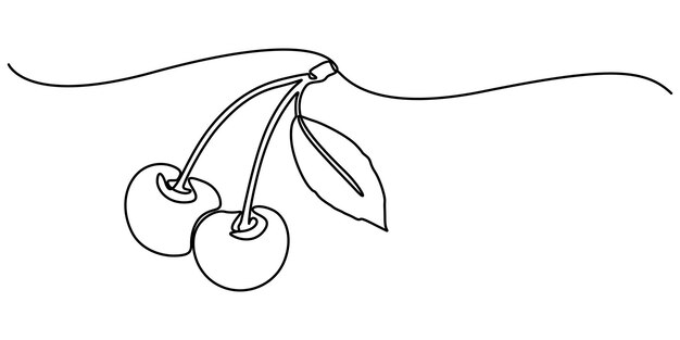 Diseño minimalista de cereza dibujo dibujado a mano icono de contorno de cerezo dibujo continuo de una línea