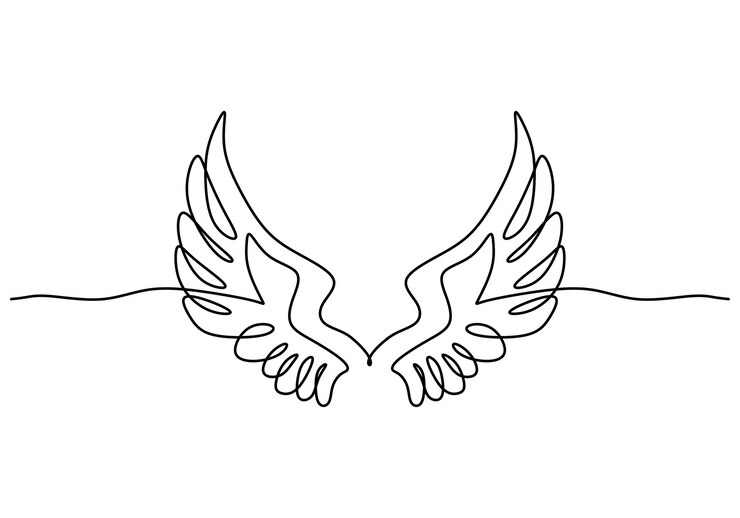 Diseño minimalista de dibujo de una línea de alas.