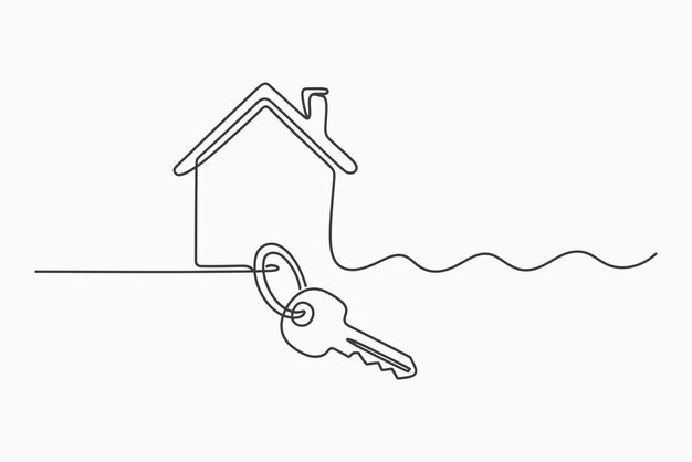 Diseño minimalista de dibujo de línea continua de la llave de la casa