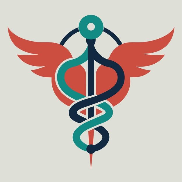 Un diseño minimalista con un estetoscopio entrelazado con alas y una varilla que simboliza la atención médica y la curación Un diseño minimista de lavandería con lavadoras de última generación