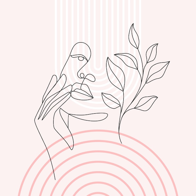 Vector diseño minimalista femenino y floral con un estilo de arte lineal mínimo