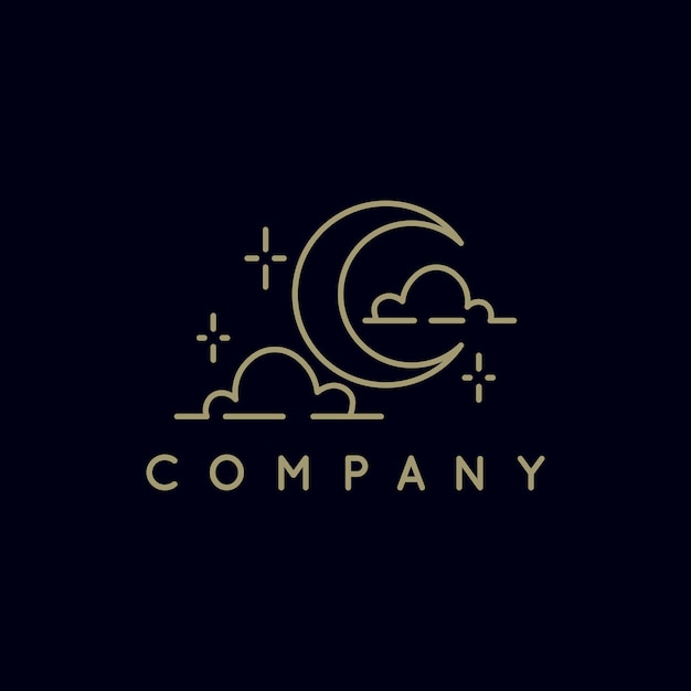 Diseño minimalista de la ilustración del logotipo nocturno con luna y nube