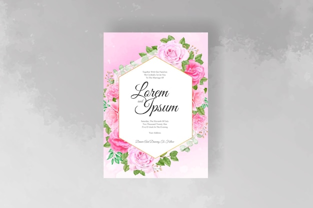 Diseño minimalista de invitación de boda en acuarela con flores y hojas dibujadas a mano