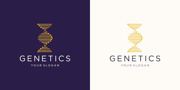 Diseño minimalista de línea de logotipo de ADN vertical con tecnología de puntos