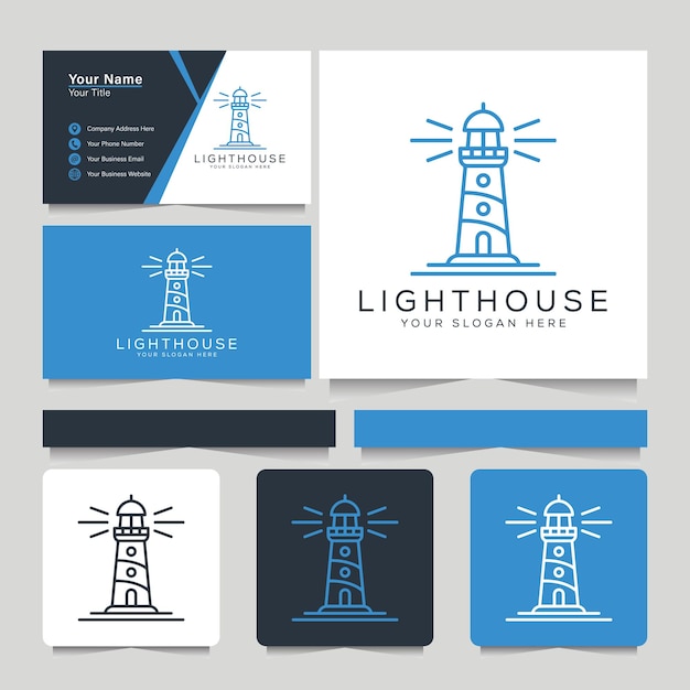 Diseño minimalista del logotipo del faro con plantilla de tarjeta de visita