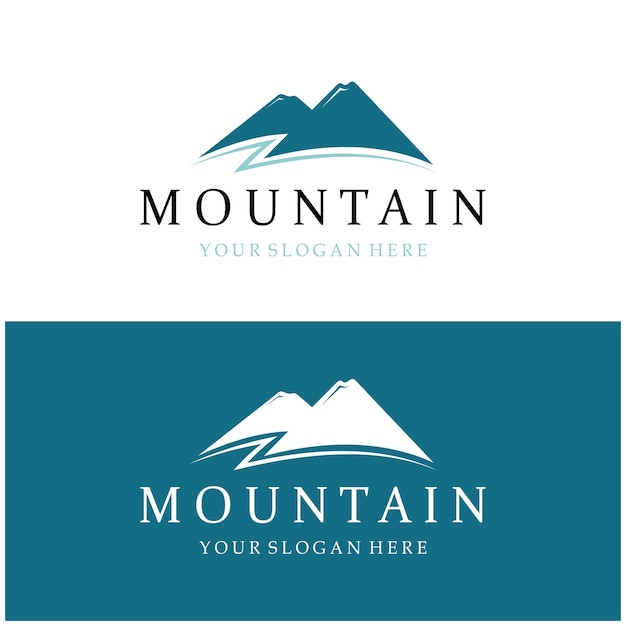Diseño minimalista de logotipo de montaña y sol en colores planos llenos de conceptos modernos ilustración vectorial