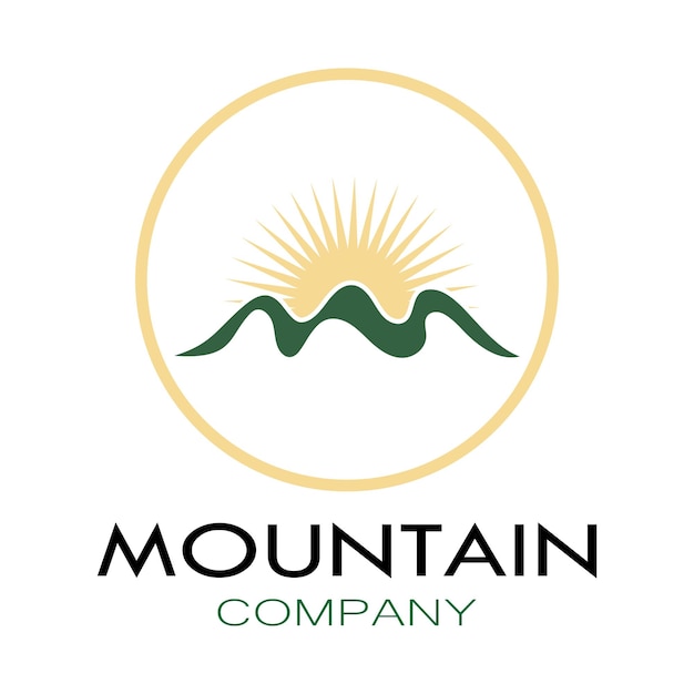 Diseño minimalista de logotipo de montaña y sol en colores planos llenos de conceptos modernos ilustración vectorial