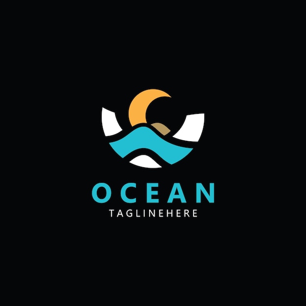 Diseño minimalista del logotipo del océano con una forma redonda playa del océano agua del mar simple único y moderno