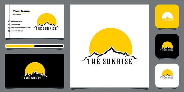 Diseño minimalista del logotipo del vector de los picos de las montañas de las colinas del paisaje