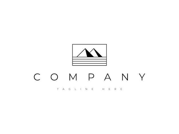 Diseño minimalista moderno de logotipo de montaña y agua.