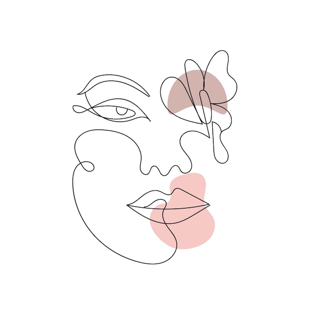Diseño minimalista de mujer hermosa y hoja en un elegante estilo de arte lineal a