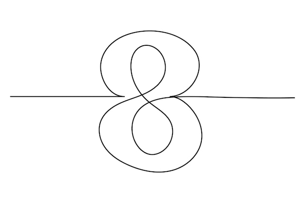 Un diseño minimalista de número 8 con un dibujo de línea continua del símbolo