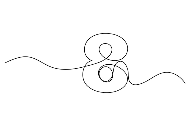 Un diseño minimalista de número 8 con un dibujo de línea continua del símbolo