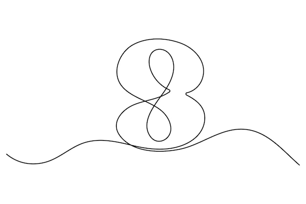 Un diseño minimalista de número 8 con un dibujo de línea continua del símbolo