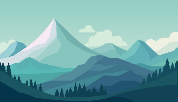 Vector diseño minimalista plano panorama de un paisaje de montaña fácil de cambiar de color