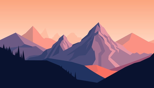 Diseño minimalista plano Panorama de un paisaje de montaña Fácil de cambiar de color