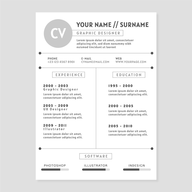 Vector diseño minimalista de plantilla de cv