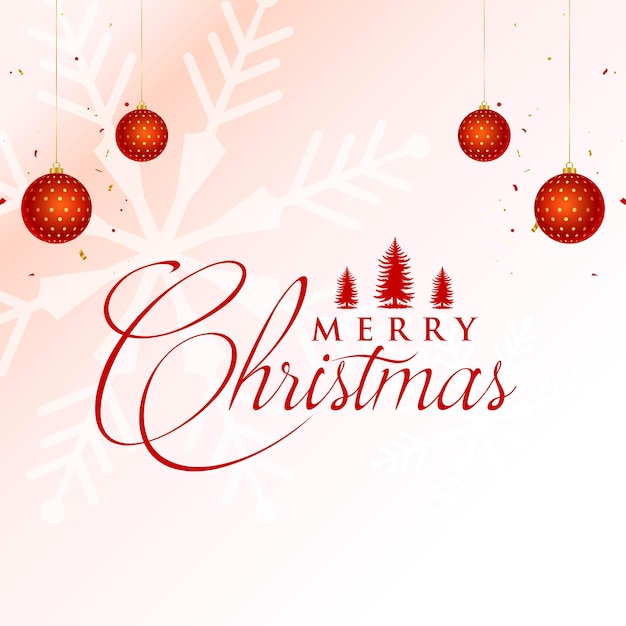 Diseño minimalista de post de Navidad con bolas rojas, árboles de Navidad y copos de nieve