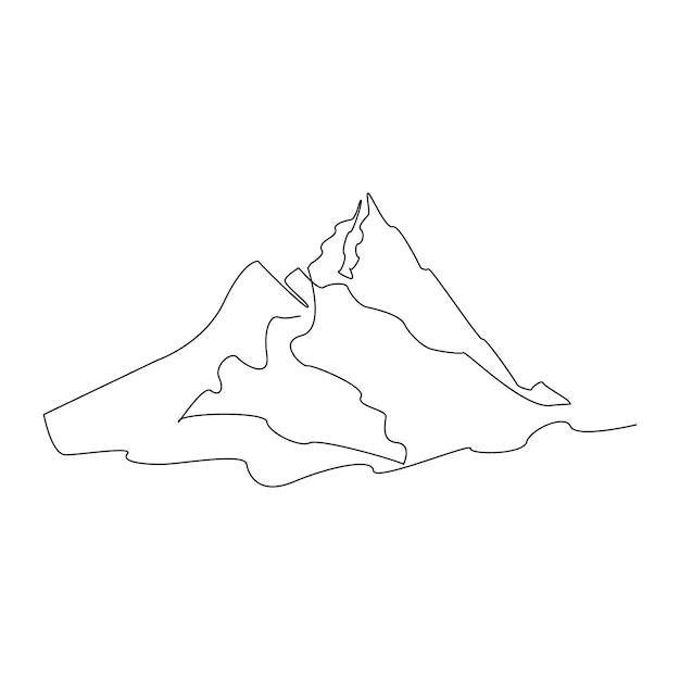 Diseño minimalista profesional de paisaje de montaña vectorial en arte lineal continuo, concepto de vacaciones