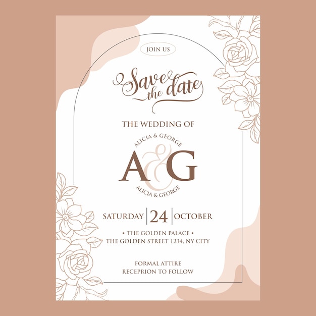 Diseño minimalista de tarjetas de bodas florales