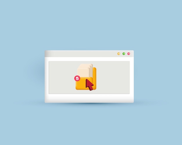 Diseño mínimo en 3D de carpeta, cursor, diseño de icono de computadora