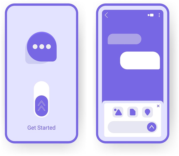 Diseño mínimo de la interfaz de usuario de la aplicación de chat en tema púrpura