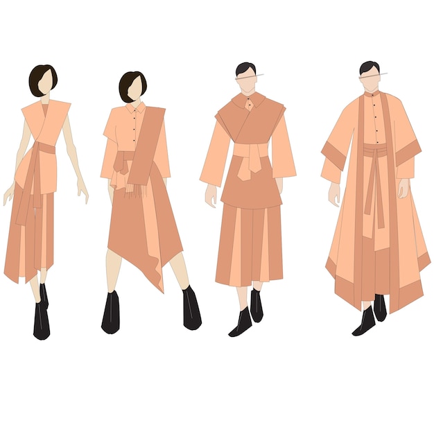 Diseño de moda ilustración vectorial mujeres y hombres melocotón fuzz
