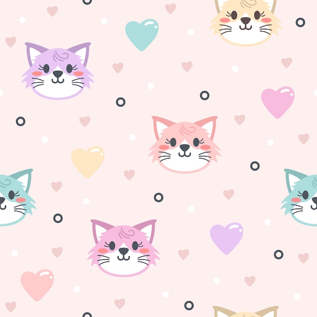 Diseño de moda con un patrón vectorial de gatito colorido y lindo