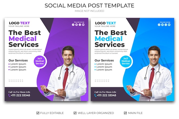 Diseño moderno de banner de redes sociales médicas