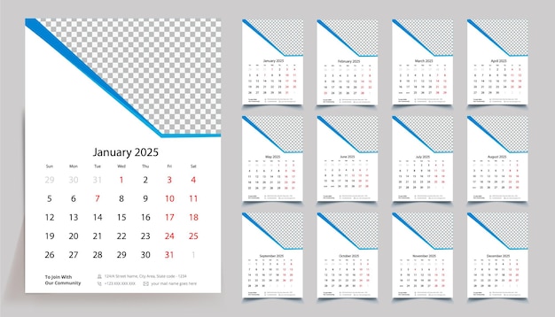 Diseño moderno del calendario de pared 2025