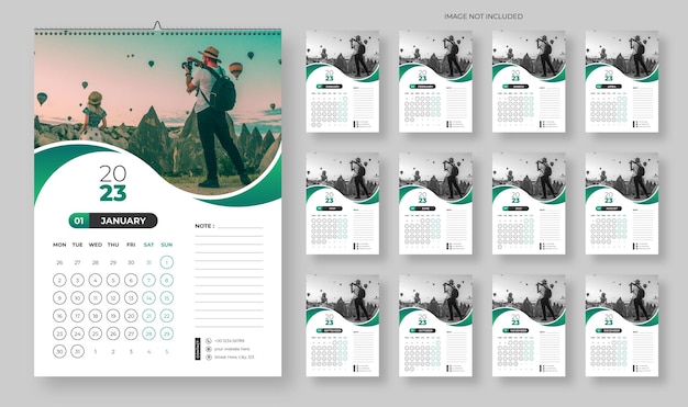 Diseño moderno de calendario de pared para el año nuevo 2023 en estilo empresarial