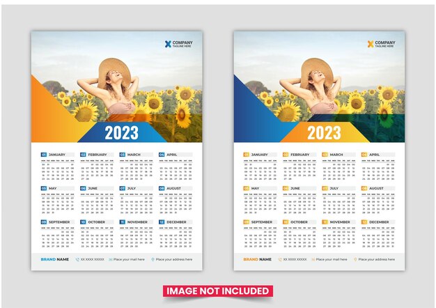 Diseño moderno de calendario de pared para el nuevo año 2023.