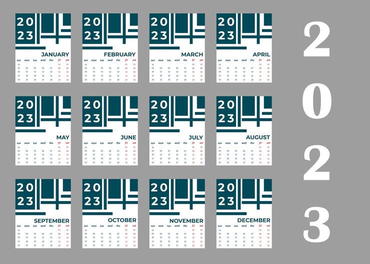 Diseño moderno de calendario de pared para el nuevo año 2023.