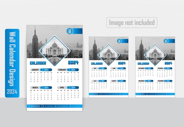 Diseño moderno de calendario de pared de una página para 2024