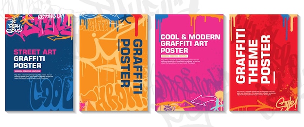 Diseño moderno de carteles o volantes de graffiti con un colorido tema de arte callejero