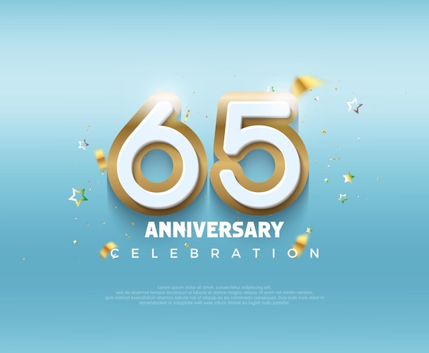 Diseño moderno para la celebración del 65 aniversario con un moderno diseño 3d. Fondo vectorial premium para saludos y celebraciones.