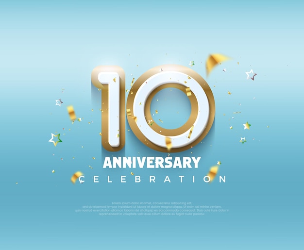 Diseño moderno para la celebración del décimo aniversario con diseño 3d moderno Fondo de vector premium para saludo y celebración