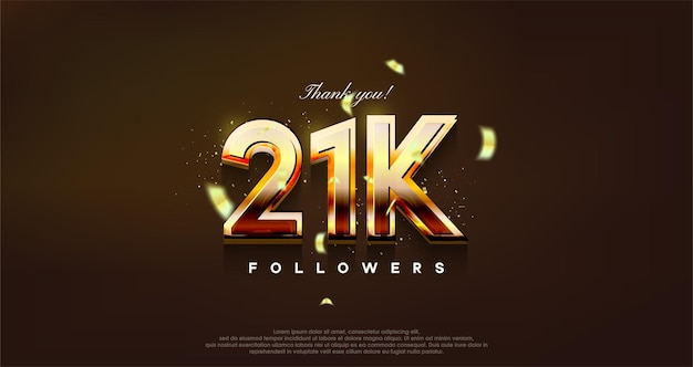 Diseño moderno con color dorado brillante para agradecer a 21k seguidores
