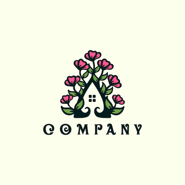 Diseño moderno del ejemplo del logotipo de la casa de flores de la letra A