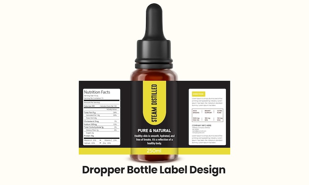 Diseño moderno de la etiqueta de la botella de gotero con colores negro y amarillo