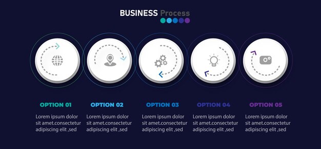 Diseño moderno de etiquetas infográficas con círculo plano de líneas finas.