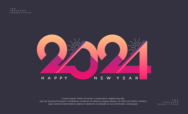 Diseño moderno feliz año nuevo 2024 con hermosos números coloridos