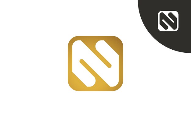 Diseño moderno de forma cuadrada redondeada con el logotipo de la letra N y un concepto sencillo y limpio de color dorado.